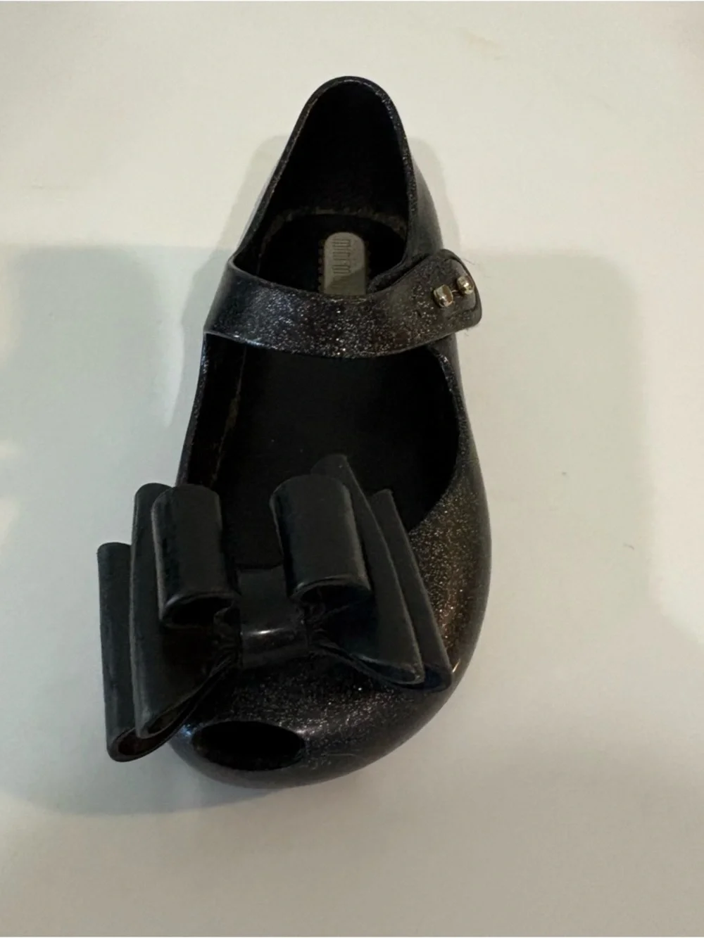 Mini Melissa ultragirl black and silver glitter bow top shoes size 8